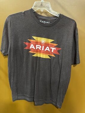Ariat Men's Dark Gray Tee with Red & Yellow Logo